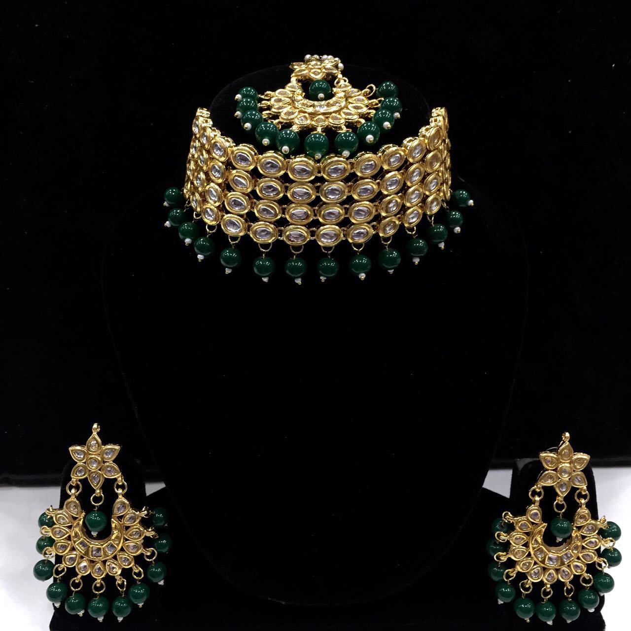 Kundan Necklace Set With Earrings, Maang Tikka - Image 2