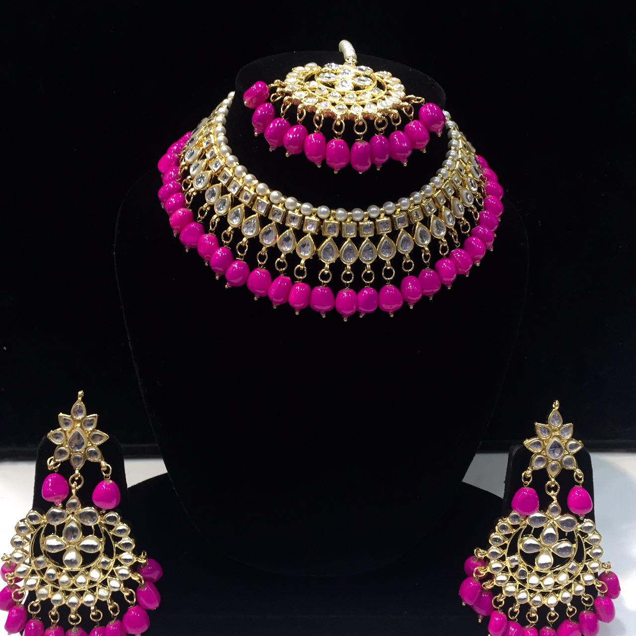 Gold-Plated Rani Beads Kundan Necklace Set