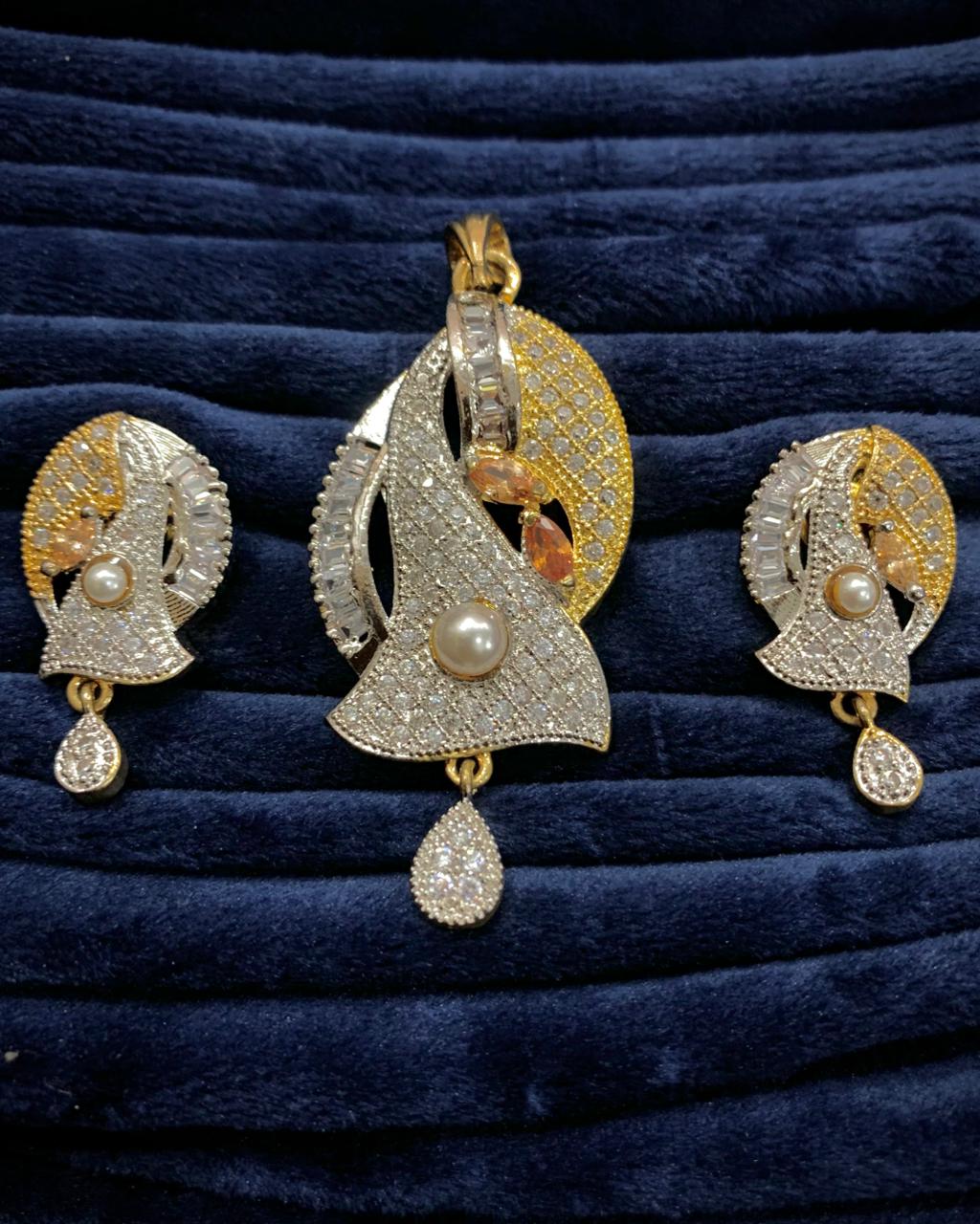 Yellow Color Golden AD Pendant Set