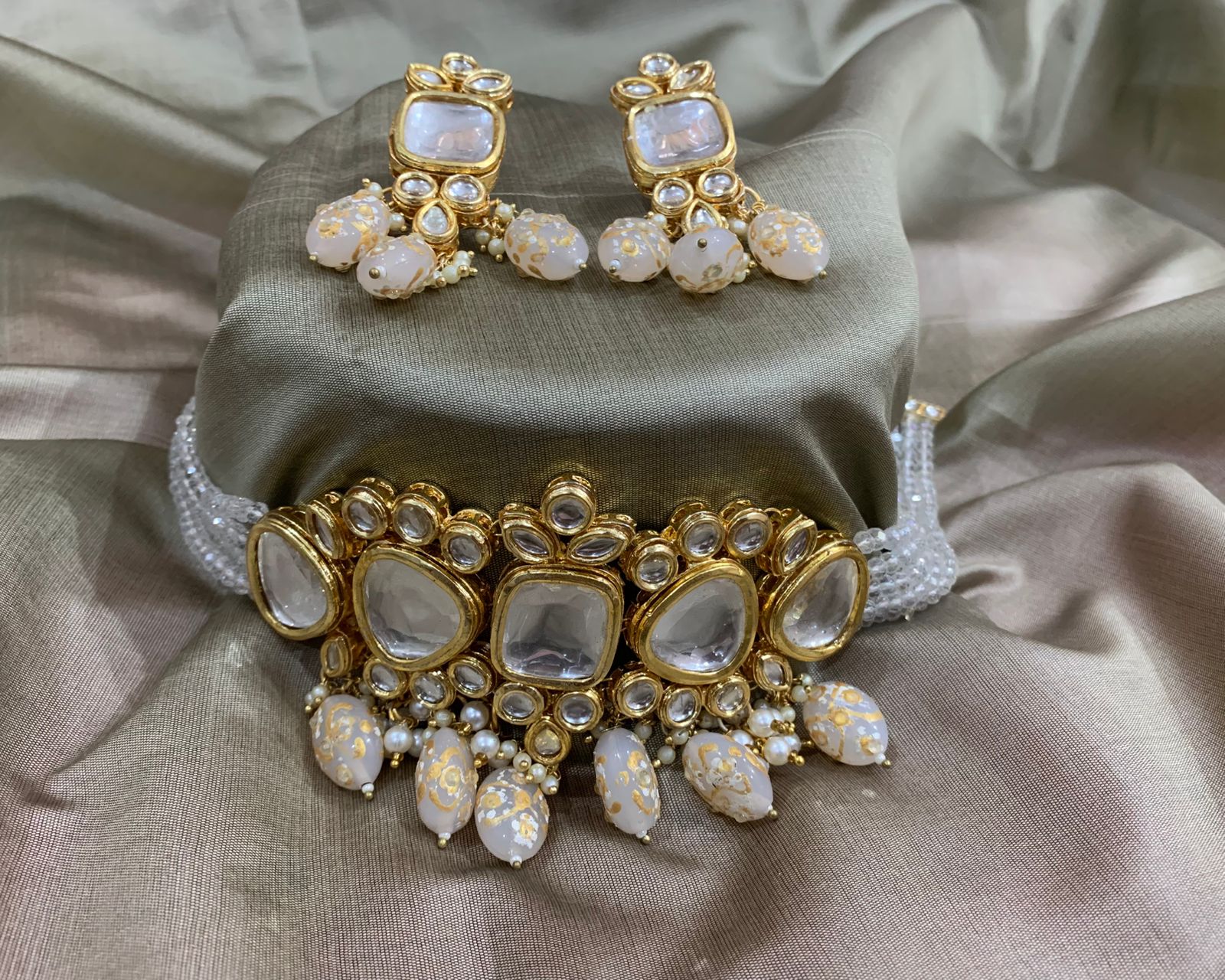 Kundan choker set with white beads