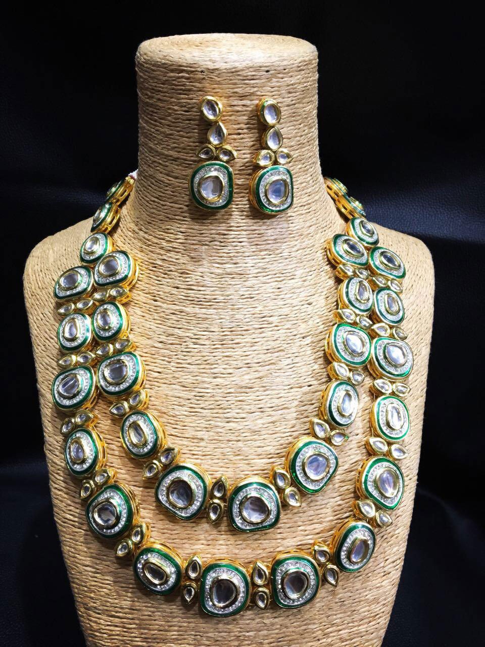 long set in green large Kundan