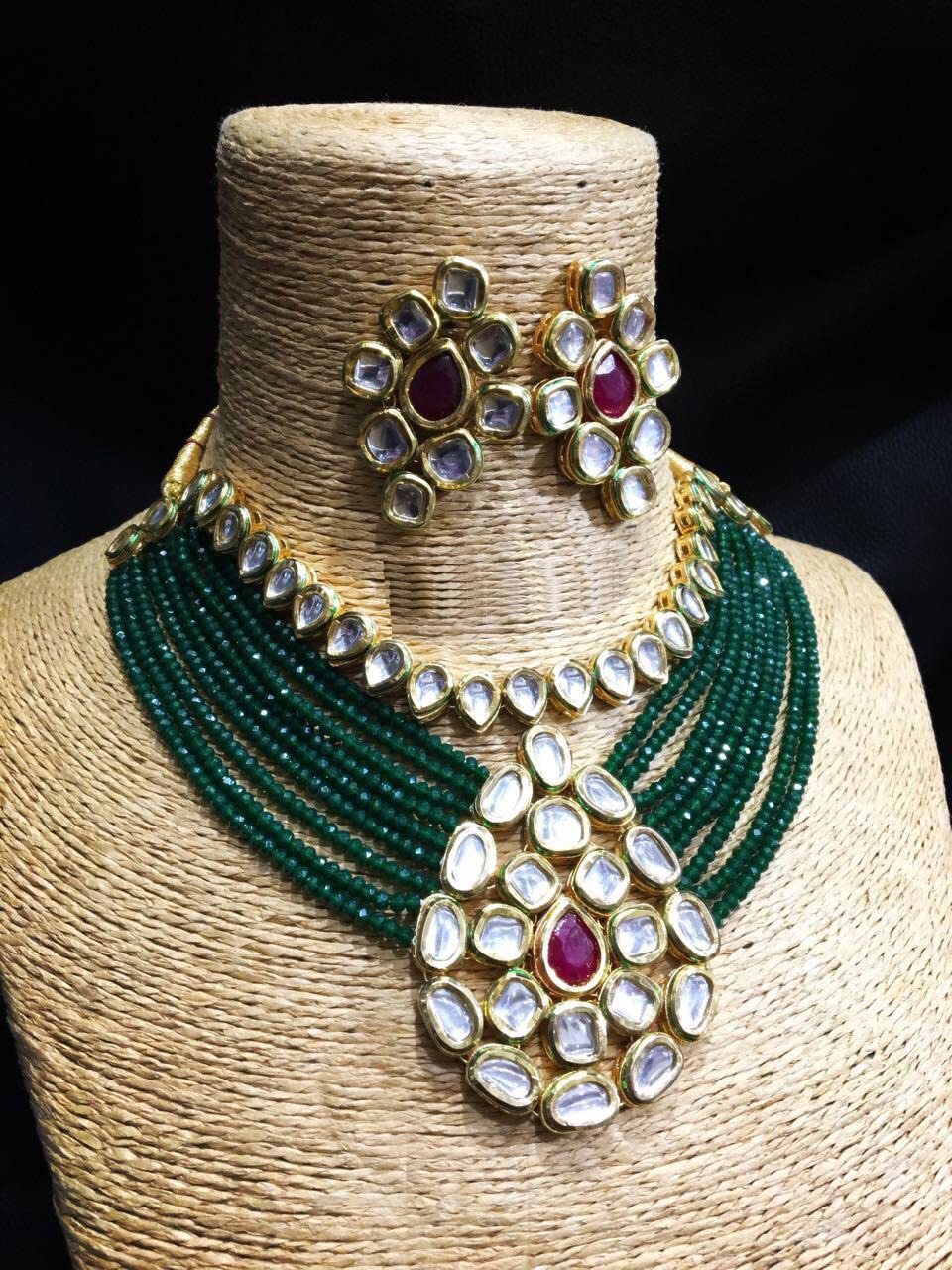 Kundan choker set with green onex