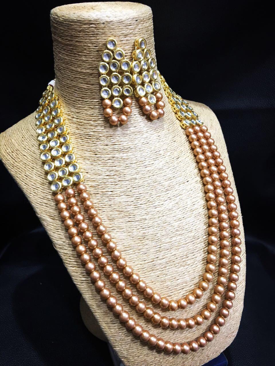 Kundan long set with copper color moti