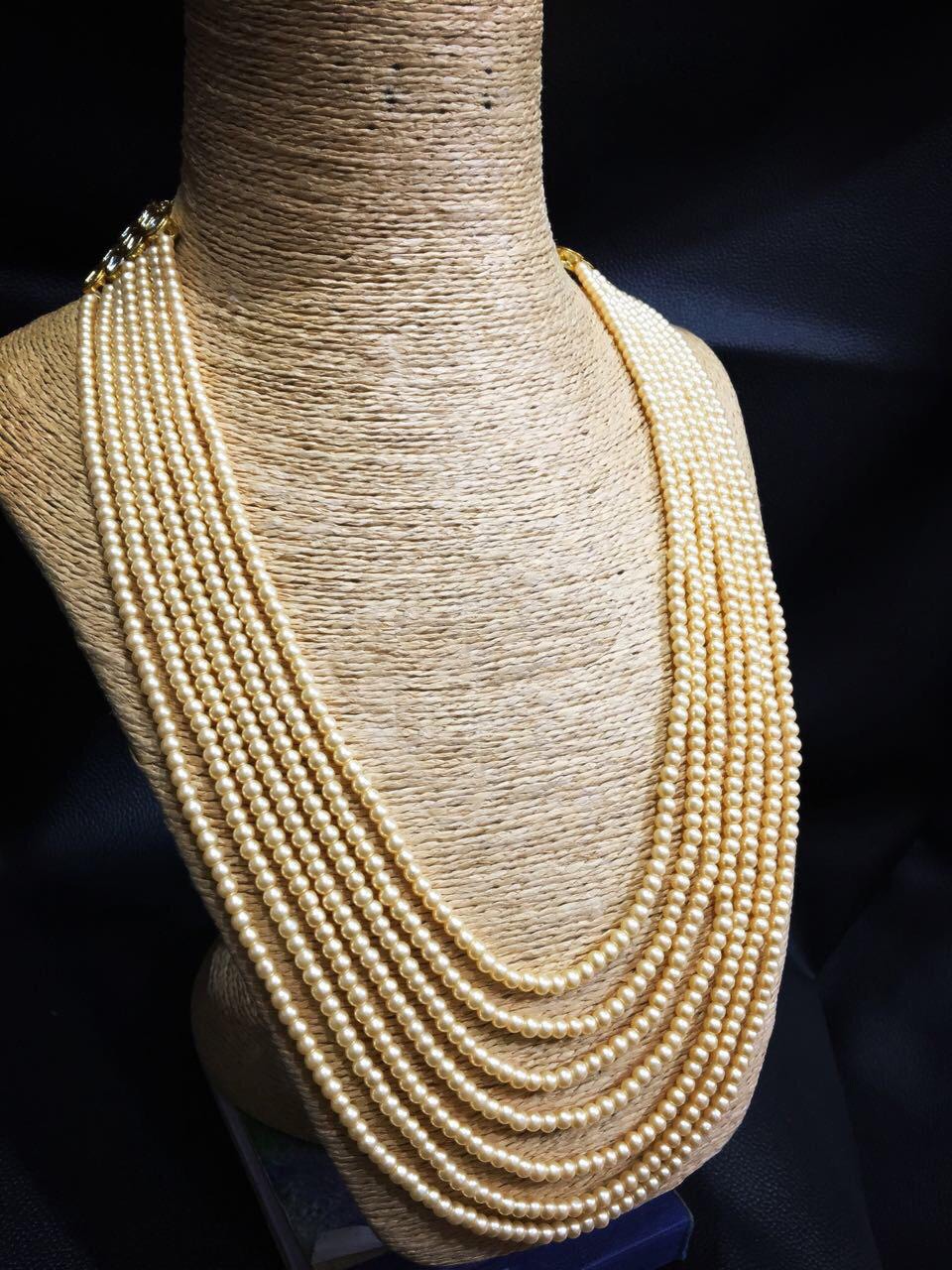 Kundan long Mala set in cream color