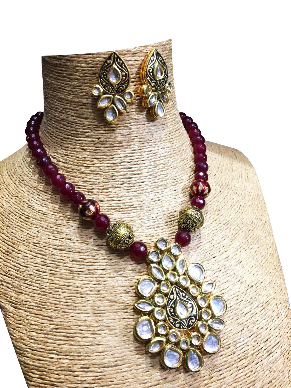 Kundan set with maroon moti