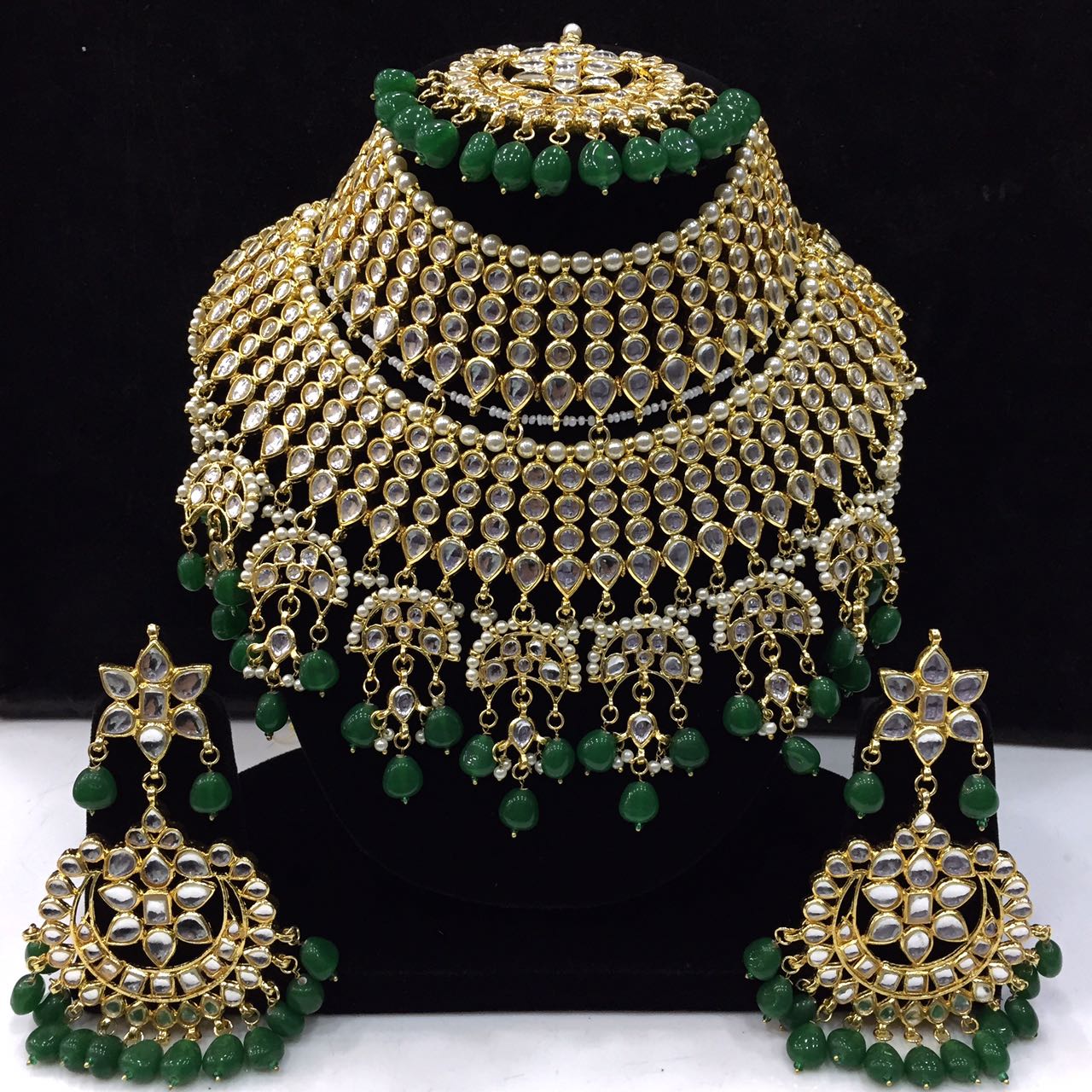 Semi bridal kundan green set 02