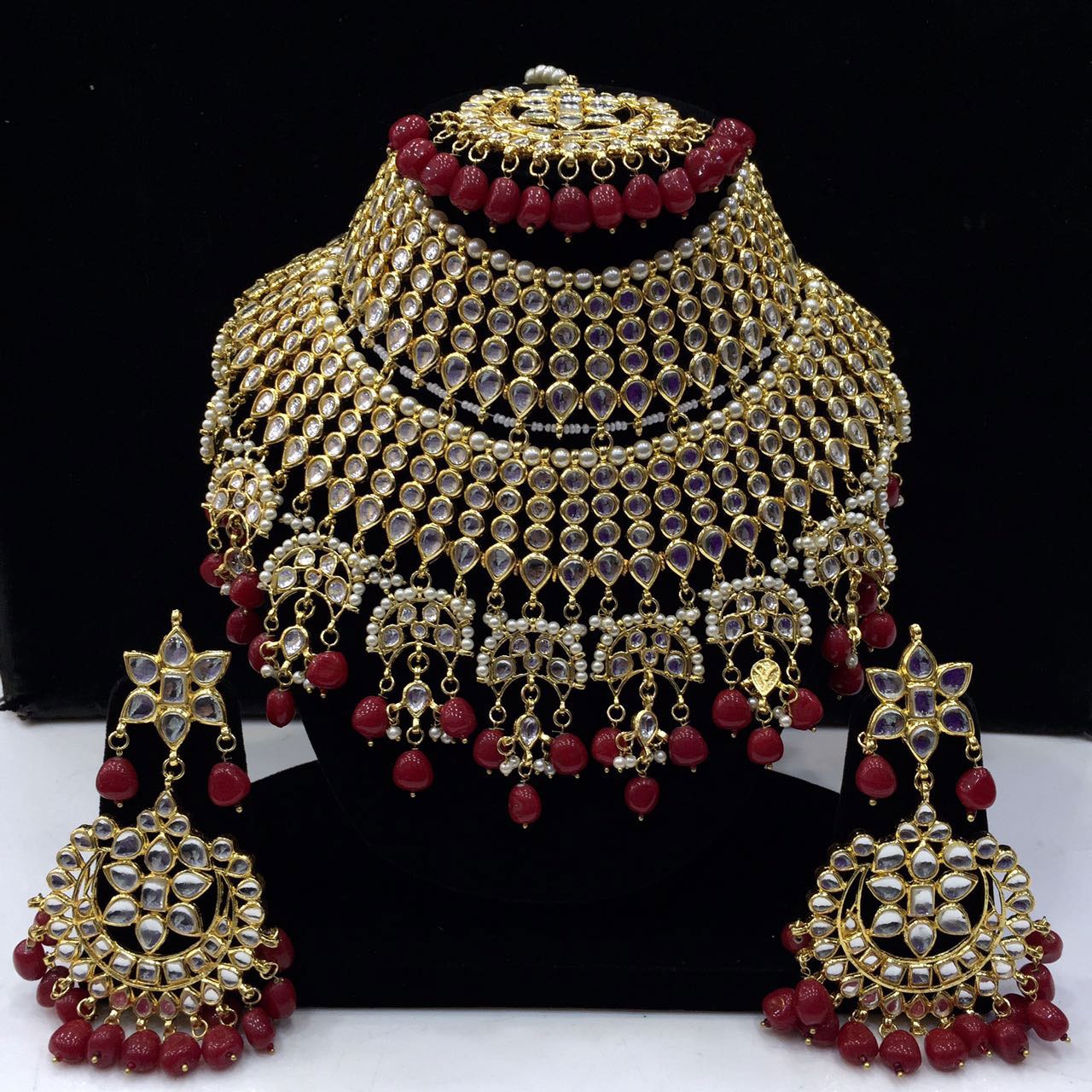 Semi bridal kundan maroon set