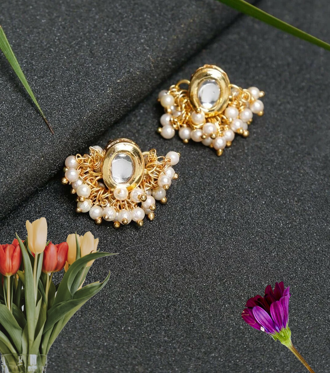 Kundan earring with white small moti