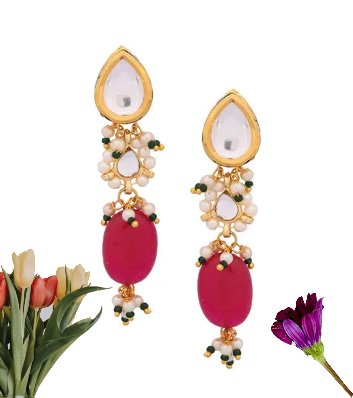 Beautiful Kundan earring red beads