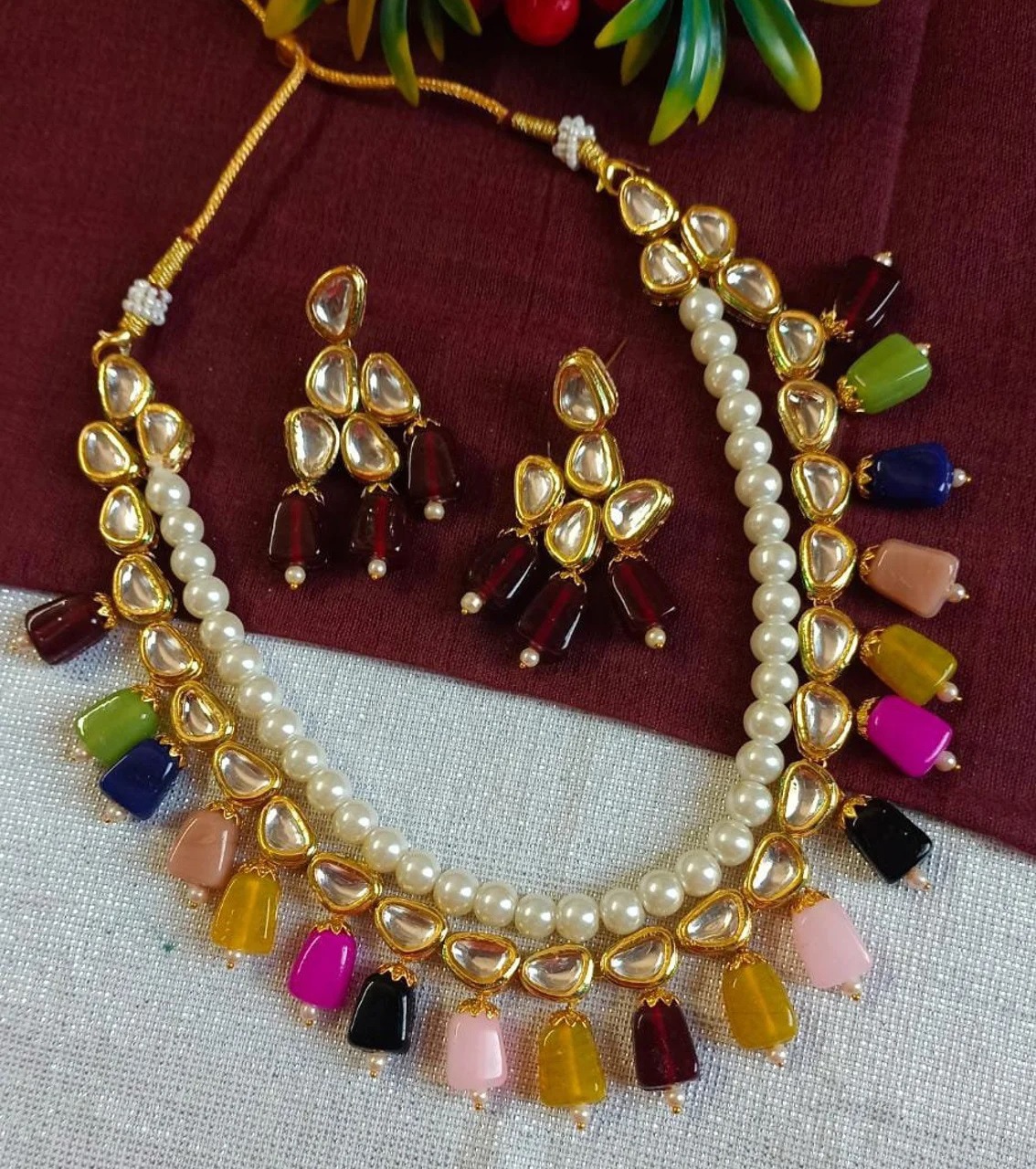 Kundan set with multi Color beads