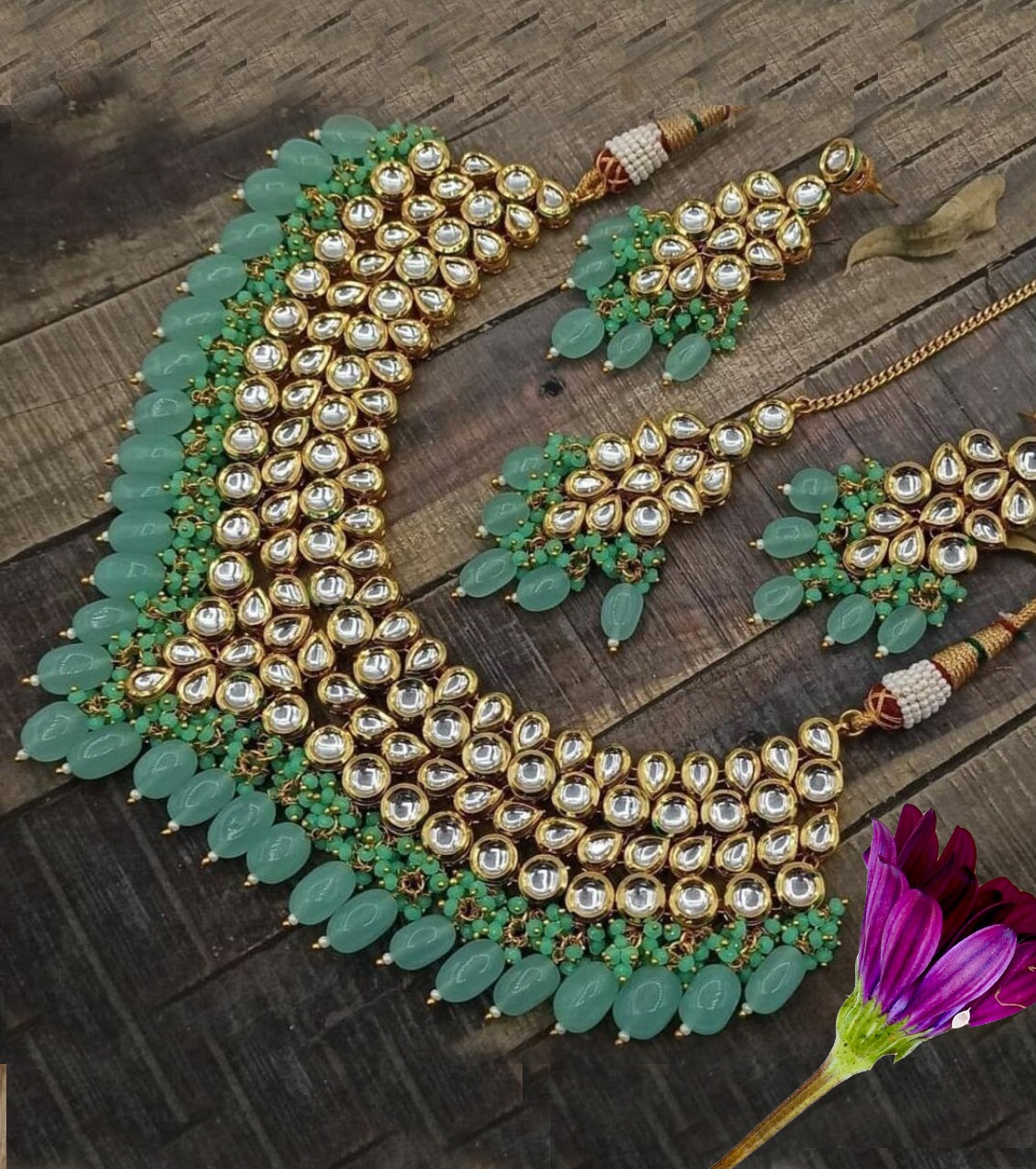 Beautiful Kundan set with green beads