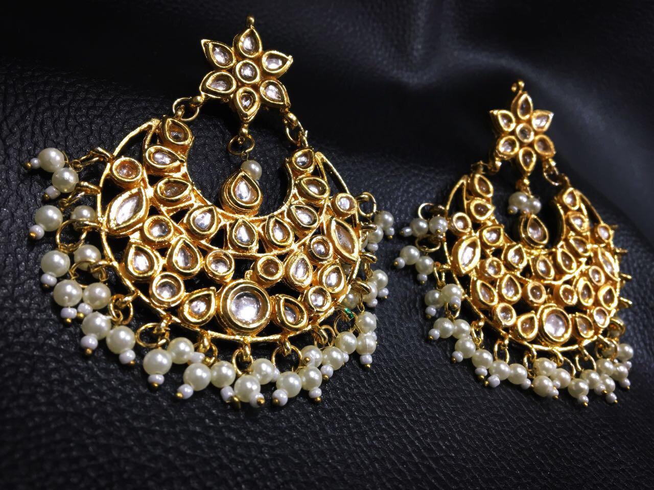 Party wear kundan earring with  white moti