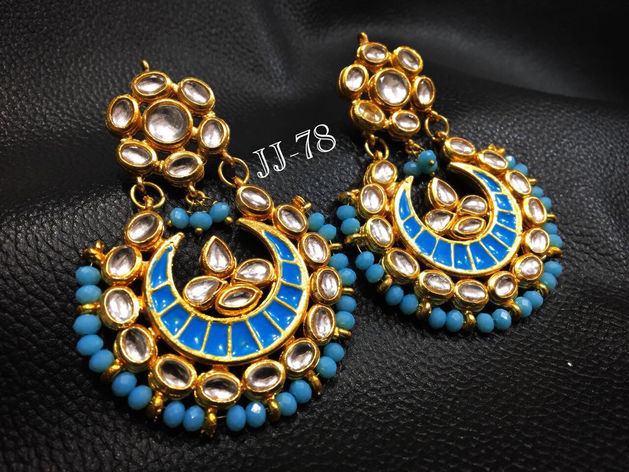 Beautiful Kundan earring with blue beads