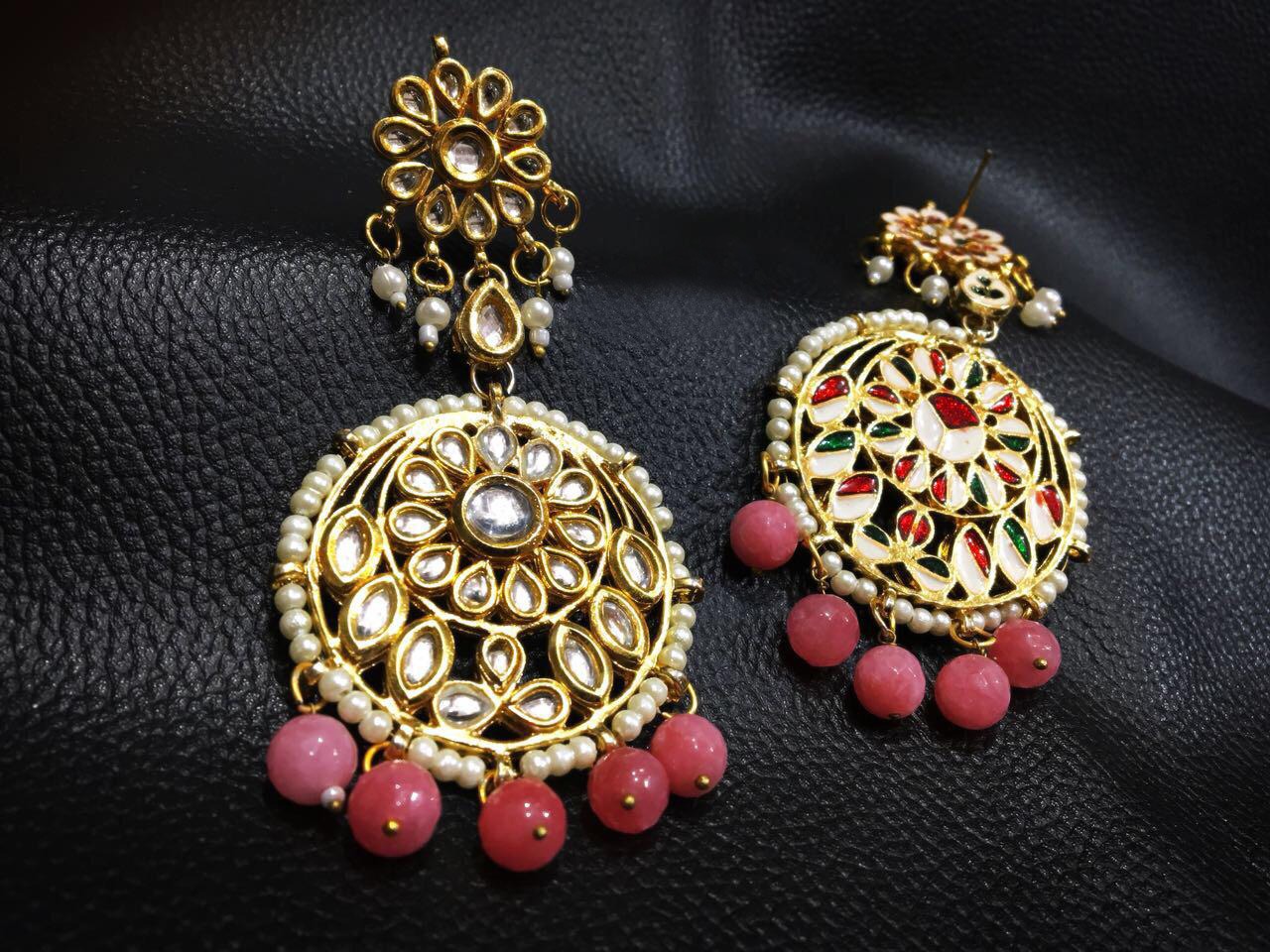 Beautiful design kundan earring with pink beads