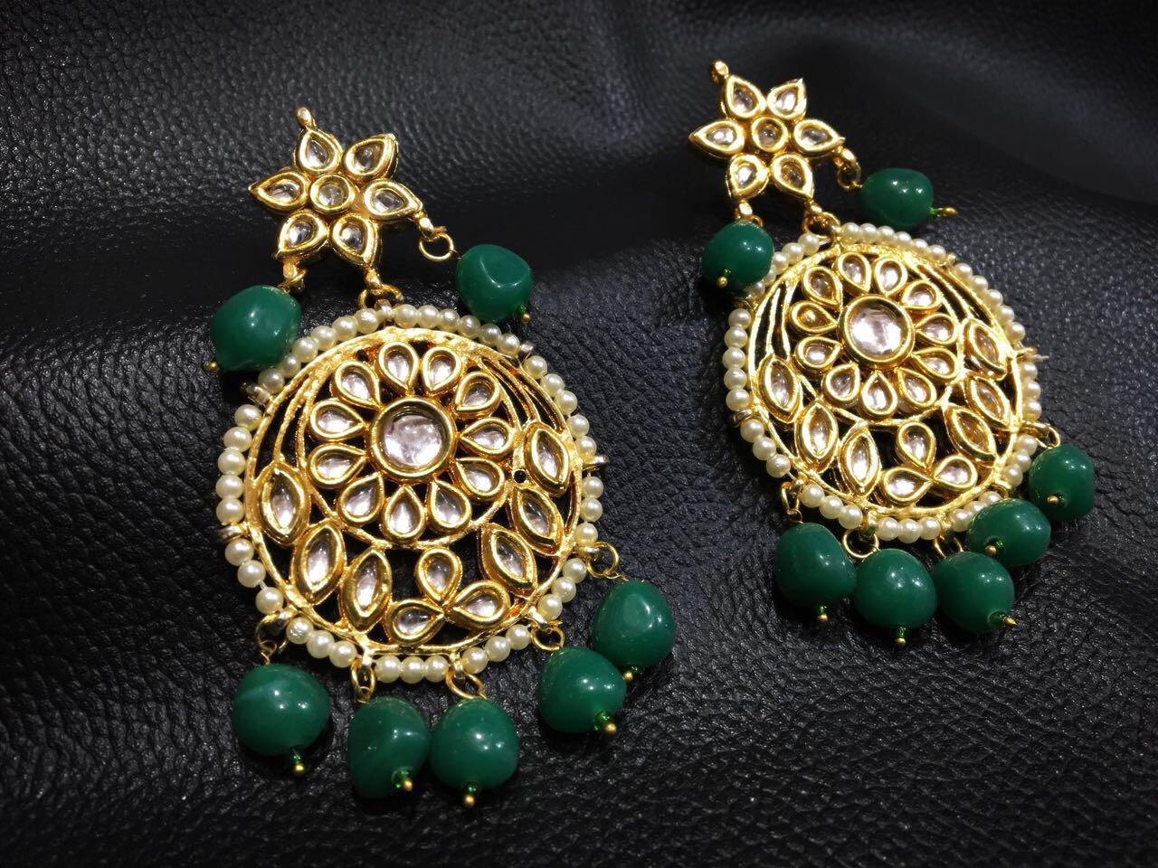 Beautiful Kundan  Earing With Green Beads