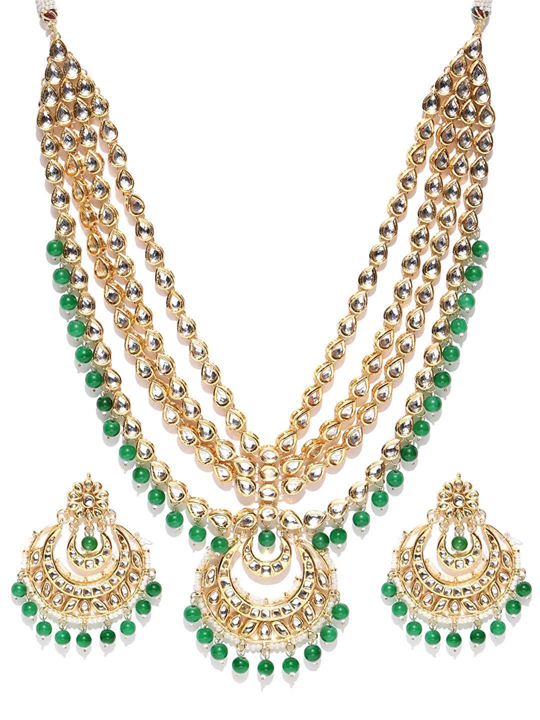 Kundan  long set in green color