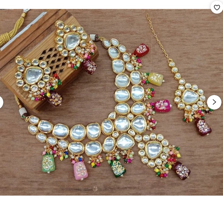 Kundan set maang teeka in multi Color 02