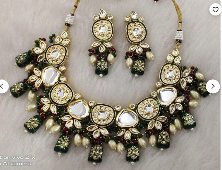 Kundan set in green and maroon color