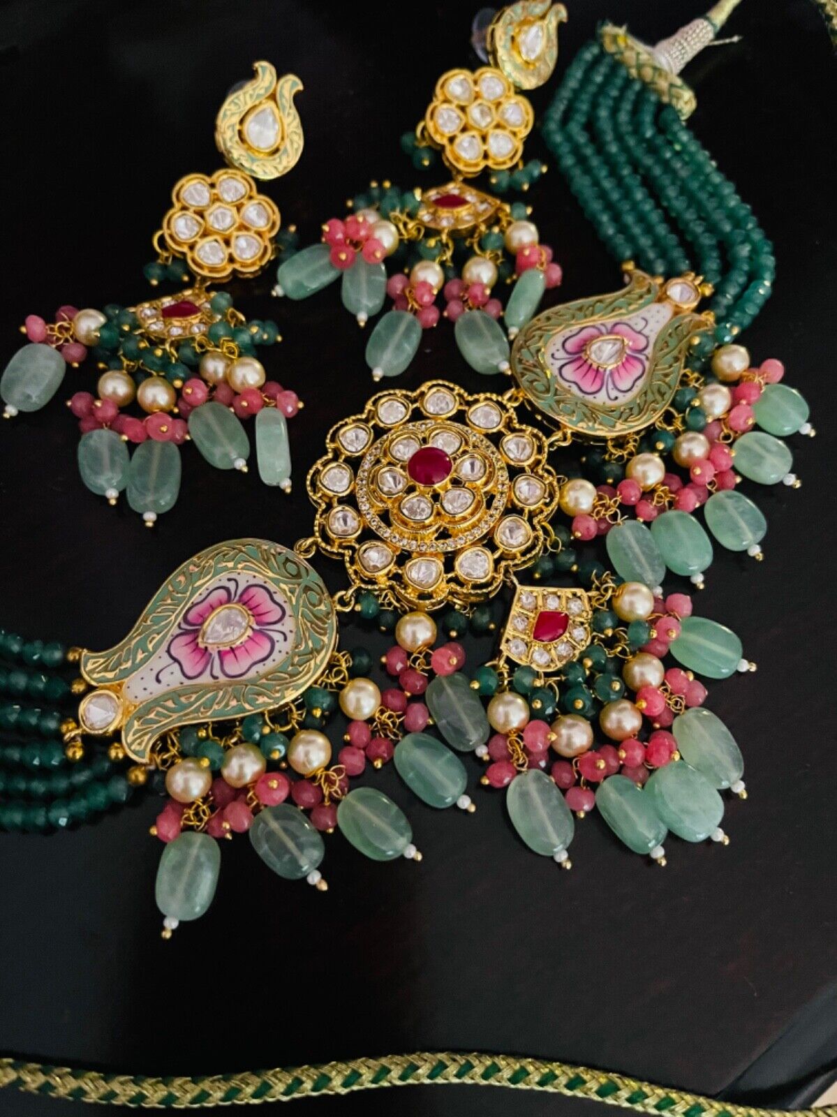 Party wear kundan set with multi Color moti