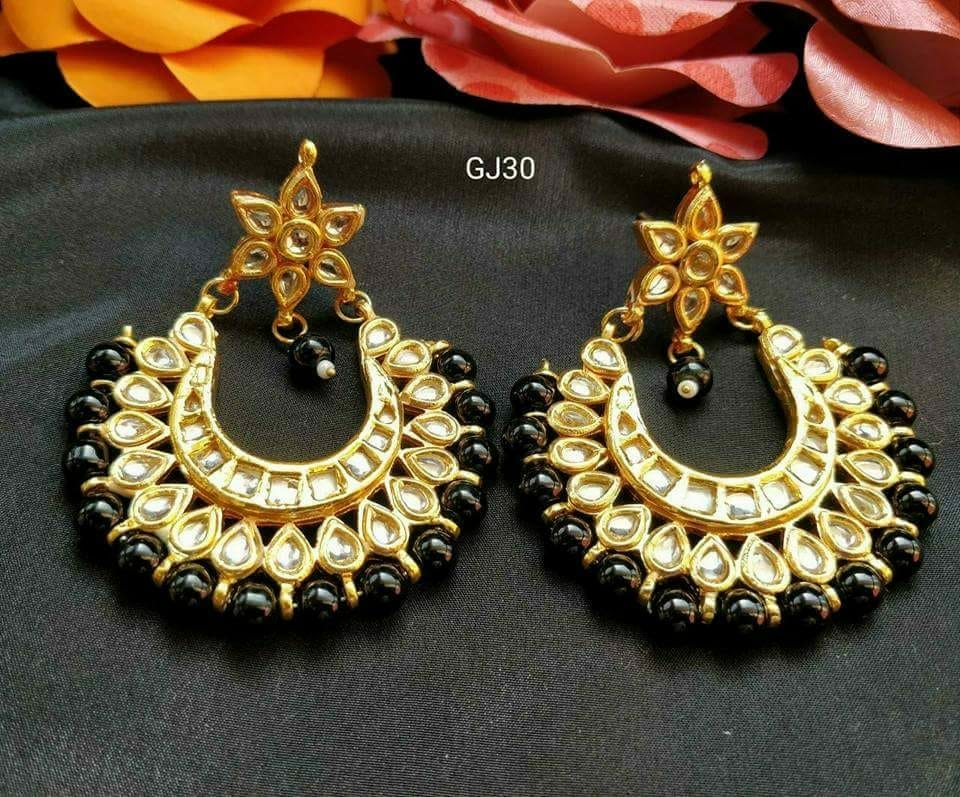 Beautiful chand bali with black moti
