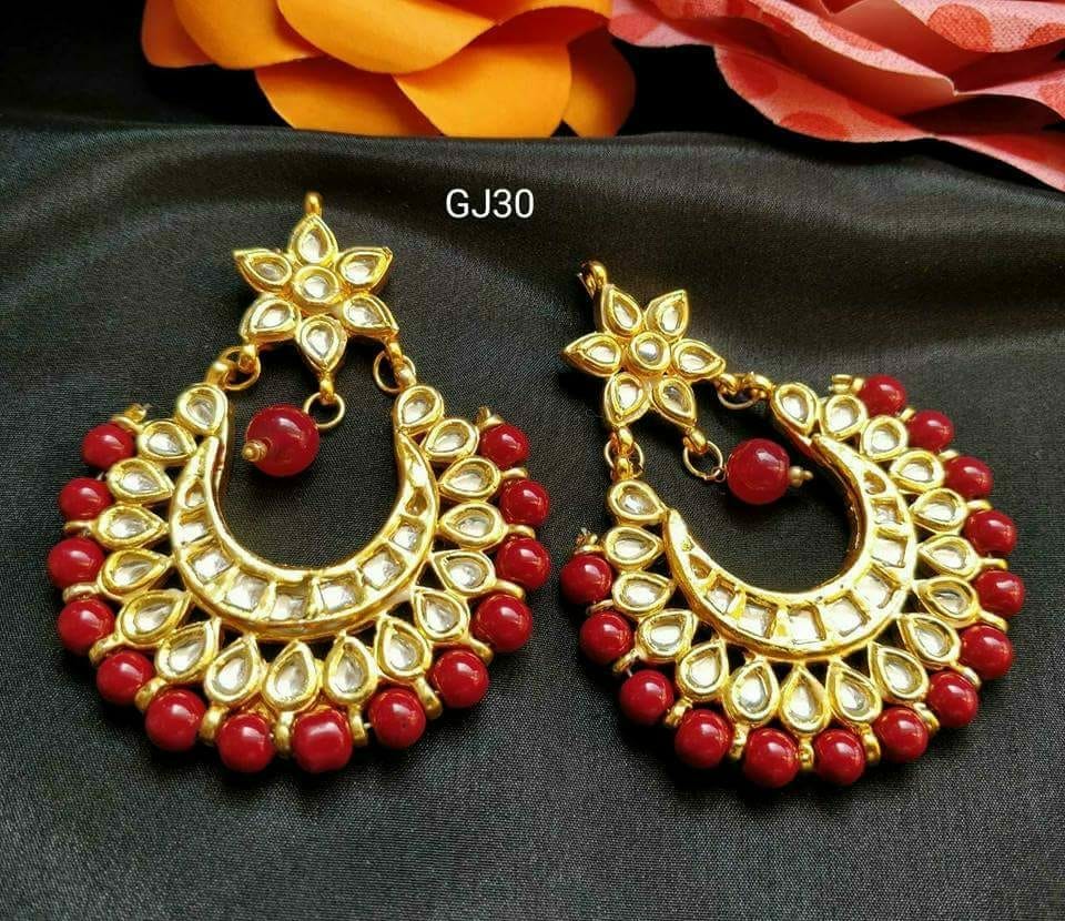 Beautiful chand bali with red moti