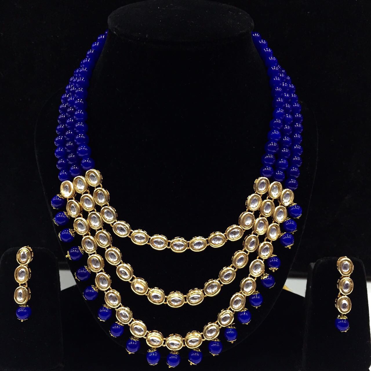 Kundan long set with blue beads