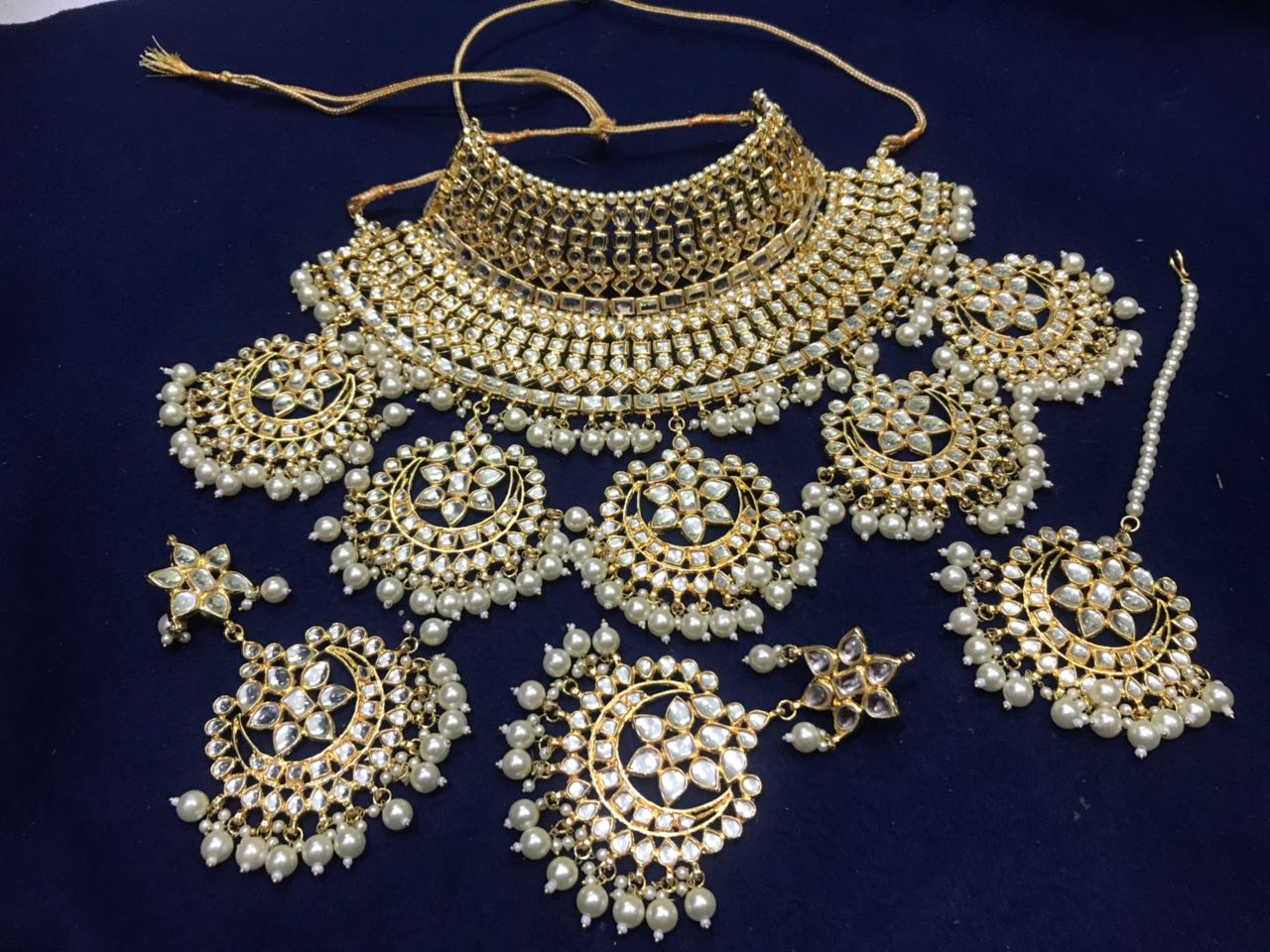 Semi bridal kundan set with white moti