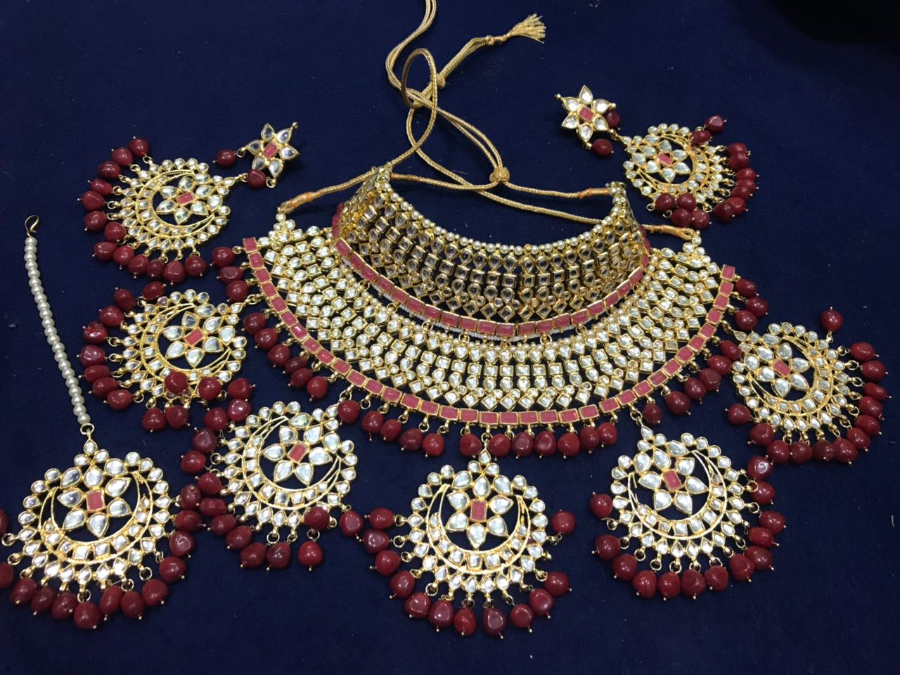 Semi bridal kundan set with maroon moti