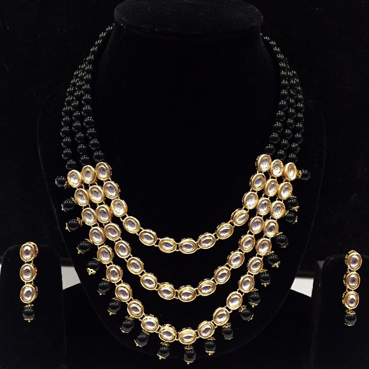 Beautiful Kundan long set with black colors beads