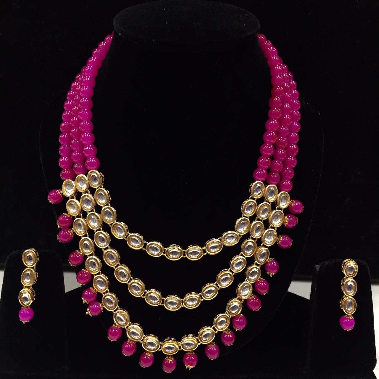 Beautiful Kundan long set with pink beads