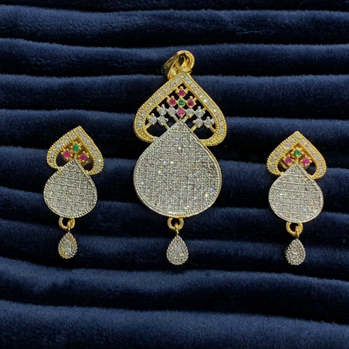 AD Gold Plated Pendant & Earrings Set